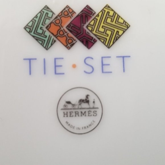 RARE AUTHENTIC HERMES CHINA TIE SET MAILLE DESSERT SALAD APPETIZER ACCENT PLATE - Picture 5 of 9